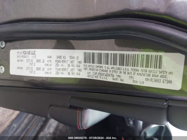 1C4PJMBSXFW654754 Jeep Cherokee Trailhawk