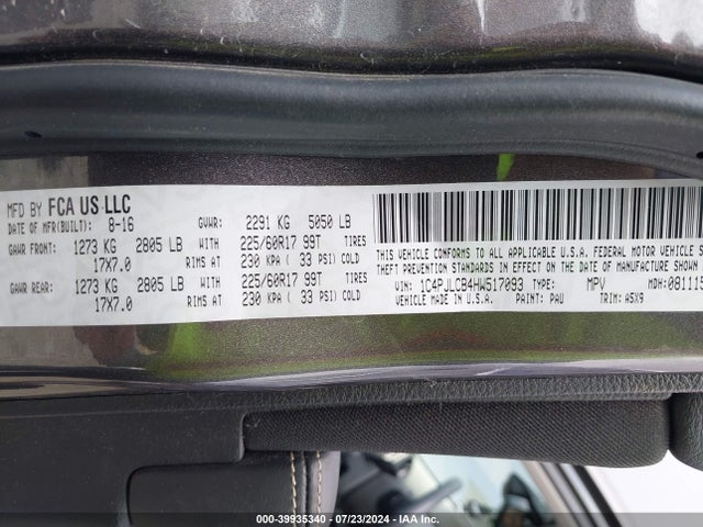 1C4PJLCB4HW517093 Jeep Cherokee Latitude Fwd