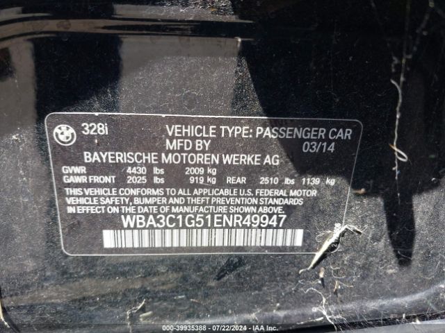 WBA3C1G51ENR49947 BMW 328I