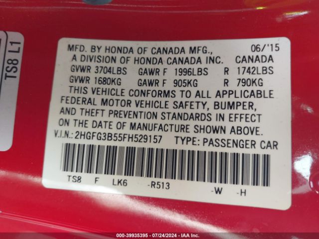2HGFG3B55FH529157 Honda Civic Lx