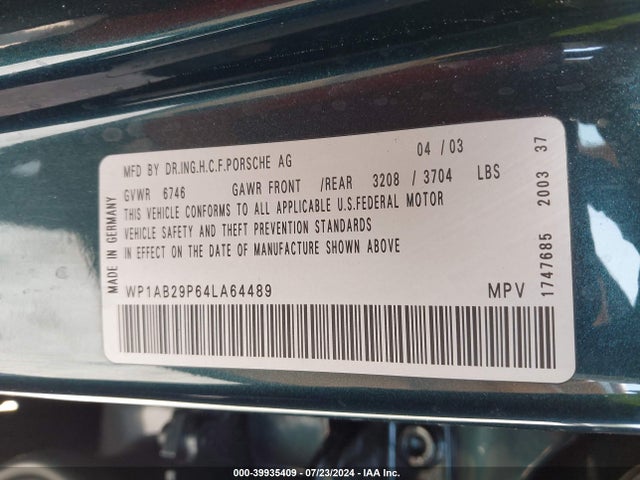 2004 PORSCHE CAYENNE WP1AB29P64LA64489 Photo 8