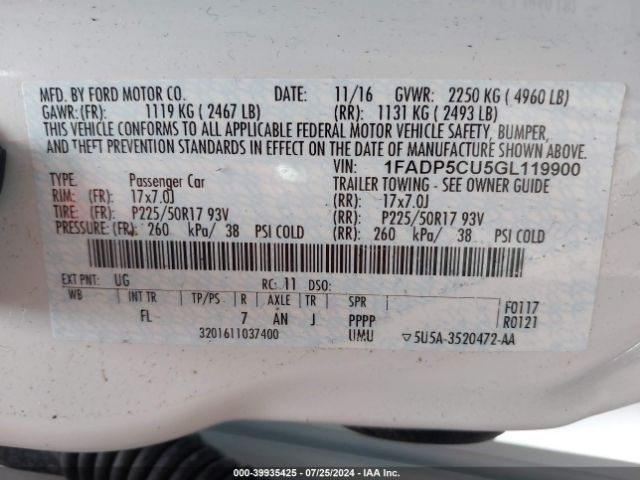 1FADP5CU5GL119900 Ford C-max Energi Sel