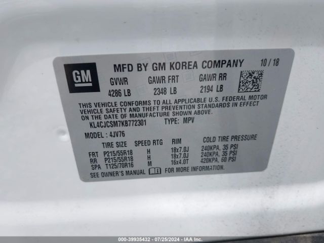 KL4CJCSM7KB772301 Buick Encore Fwd Essence