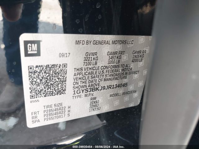 1GYS3BKJ9JR134045 Cadillac Escalade Luxury