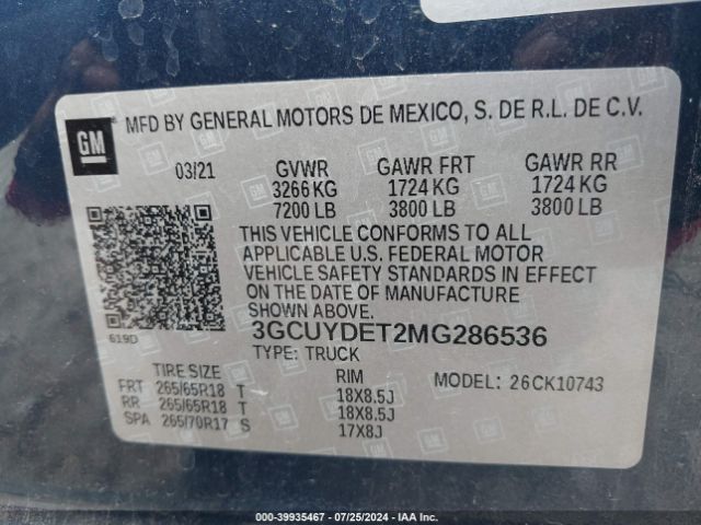 3GCUYDET2MG286536 Chevrolet Silverado 1500 4wd  Standard Bed Lt