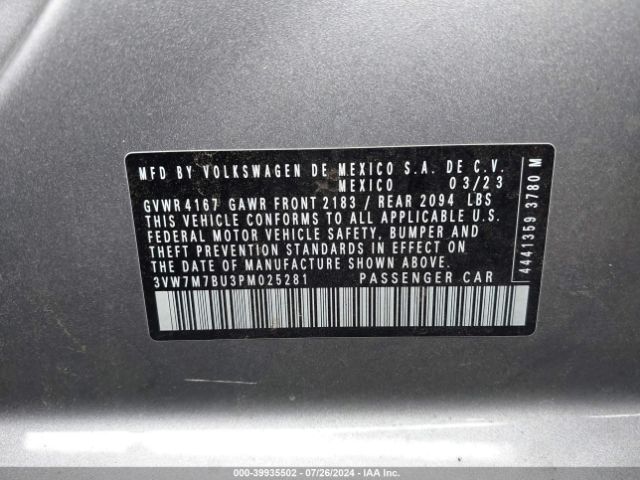 3VW7M7BU3PM025281 Volkswagen Jetta 1.5t Se