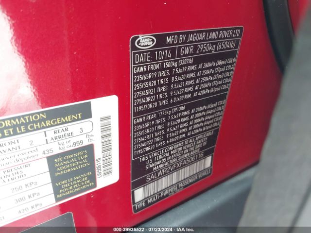 SALWR2VFXFA506116 Land Rover Range Rover Sport 3.0l V6 Supercharged Hse