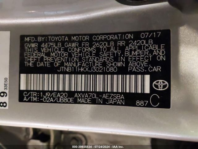 JTNB11HKXJ3021080 Toyota CAMRY SE