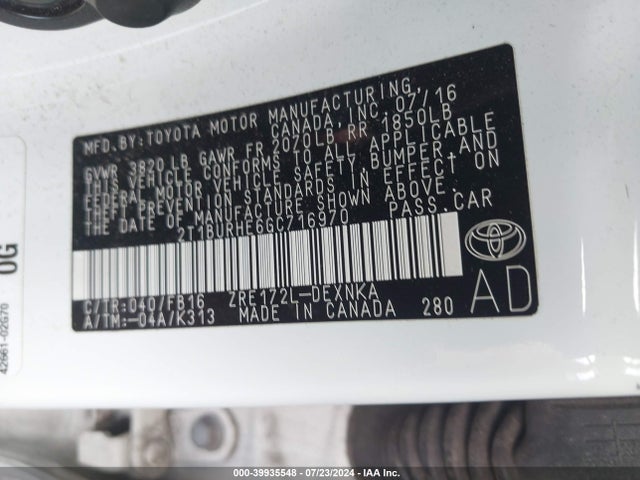 Toyota COROLLA LE 2016 2T1BURHE6GC716970 Image 9