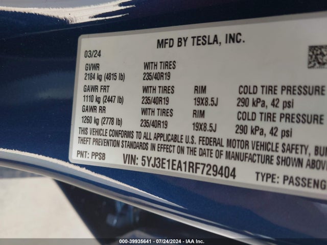 2024 TESLA MODEL 3 5YJ3E1EA1RF729404 Photo 8