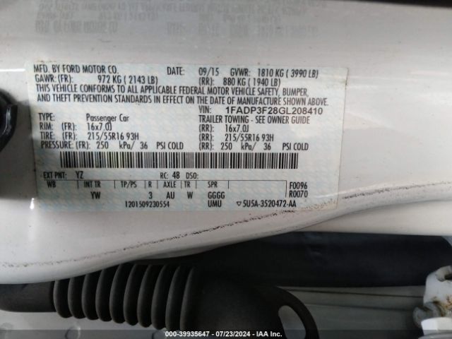 1FADP3F28GL208410 Ford FOCUS SE