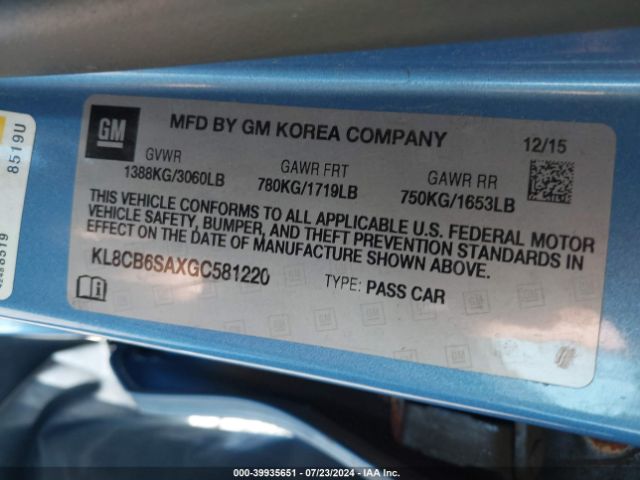KL8CB6SAXGC581220 Chevrolet Spark Ls Cvt