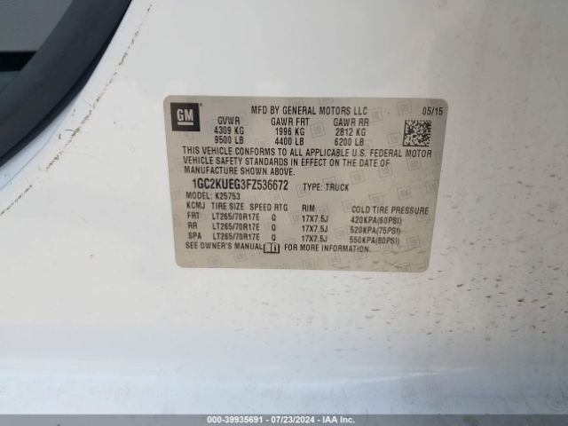 1GC2KUEG3FZ536672 Chevrolet Silverado 2500hd Wt