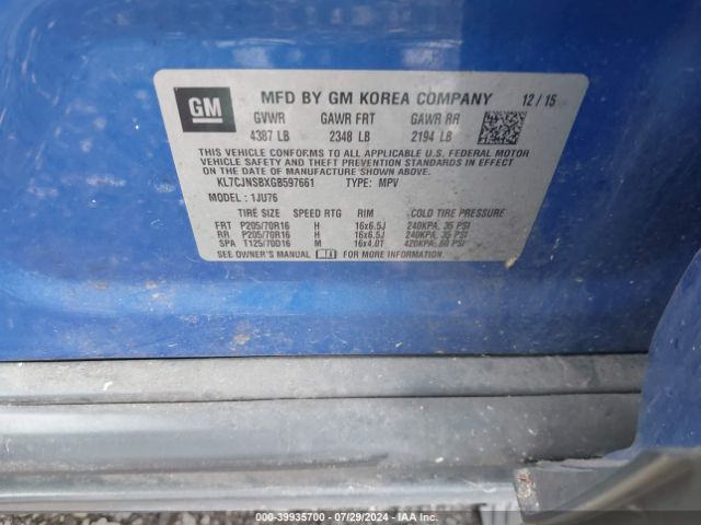 KL7CJNSBXGB597661 Chevrolet Trax 1ls