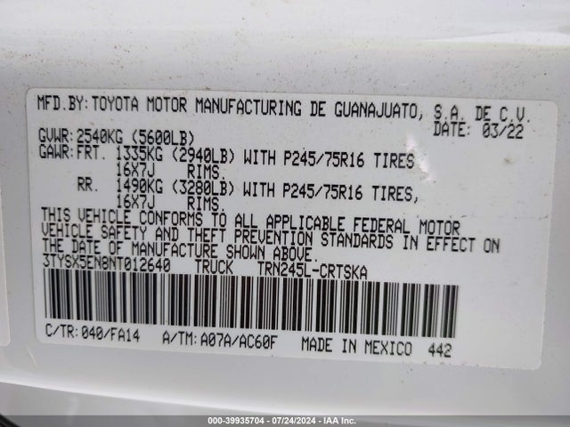 Toyota Tacoma Sr 2022 3TYSX5EN8NT012640 Image 9