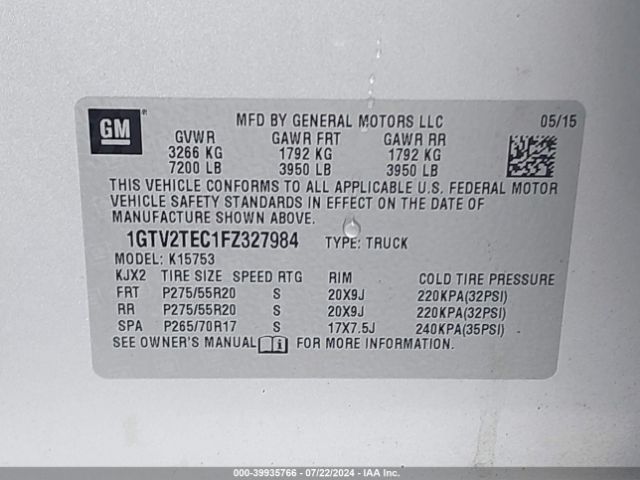 1GTV2TEC1FZ327984 GMC SIERRA 1500