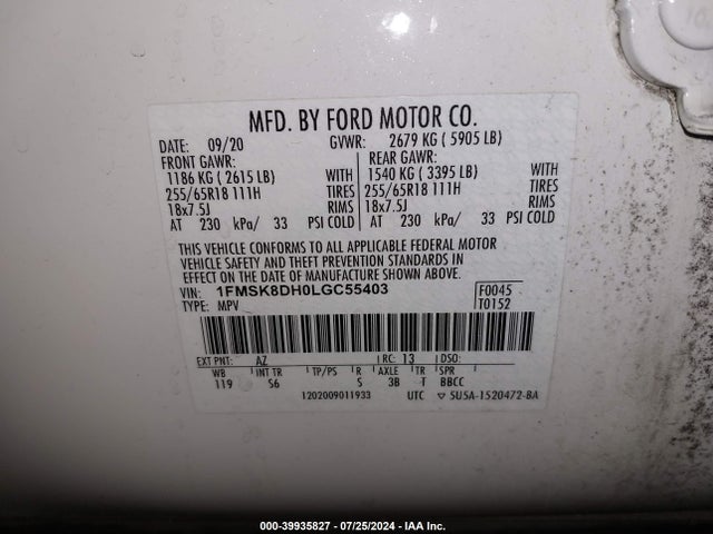 Ford EXPLORER XLT 2020 1FMSK8DH0LGC55403 Image 9