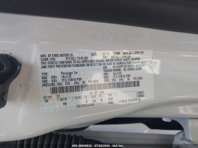 Ford FOCUS SE 2017 1FADP3F20HL313167 Image 9