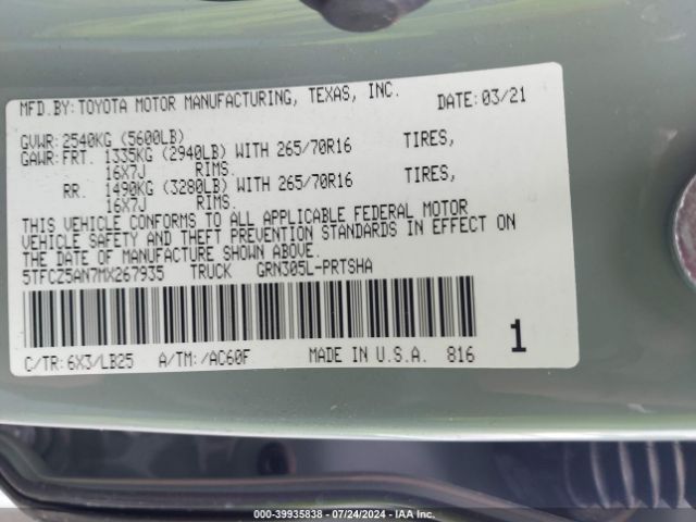 5TFCZ5AN7MX267935 Toyota Tacoma Trd Pro