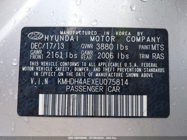 Hyundai ELANTRA SE 2014 KMHDH4AEXEU075814 Image 9