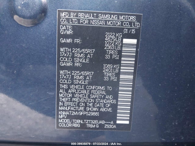 Nissan ROGUE SV 2015 KNMAT2MV9FP529881 Image 9