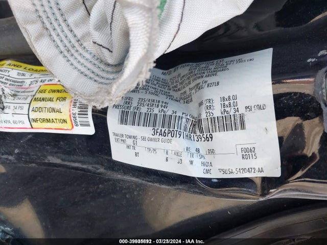 Ford FUSION SE 2017 3FA6P0T91HR139569 Image 9