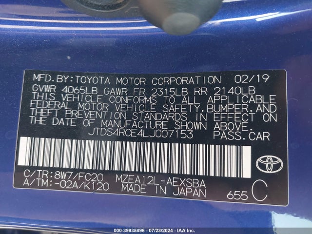 Toyota COROLLA SE 2020 JTDS4RCE4LJ007153 Image 9