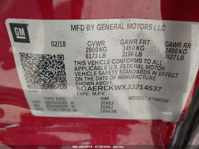 5GAERCKWXJJ214537 Buick Enclave Premium