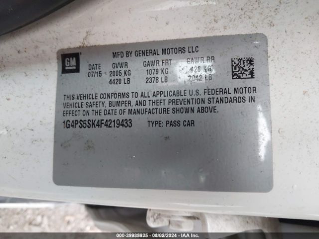 1G4PS5SK4F4219433 Buick Verano