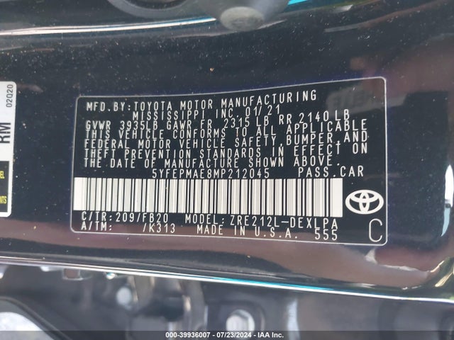 Toyota COROLLA LE 2021 5YFEPMAE8MP212045 Image 9
