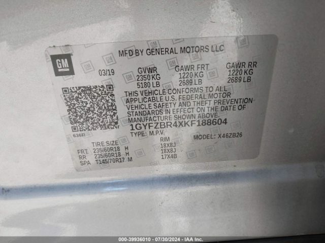 1GYFZBR4XKF188604 Cadillac Xt4 Luxury