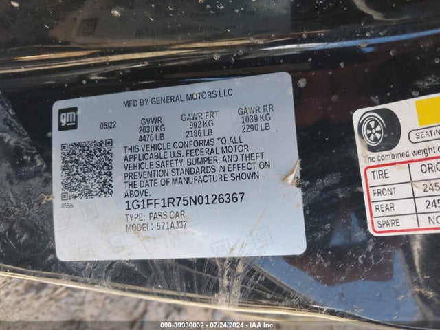 Chevrolet Camaro Rwd  Lt1 2022 1G1FF1R75N0126367 Image 9
