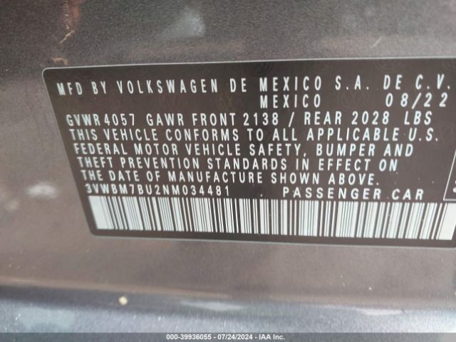 3VWBM7BU2NM034481 Volkswagen Jetta 1.5t Sport