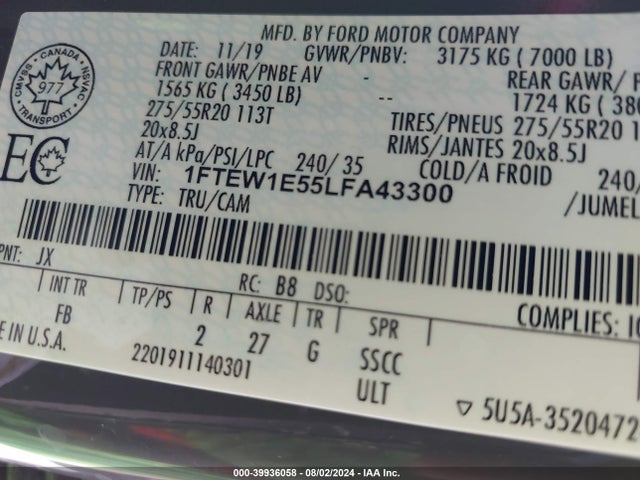 Ford F-150 Xlt 2020 1FTEW1E55LFA43300 Image 9