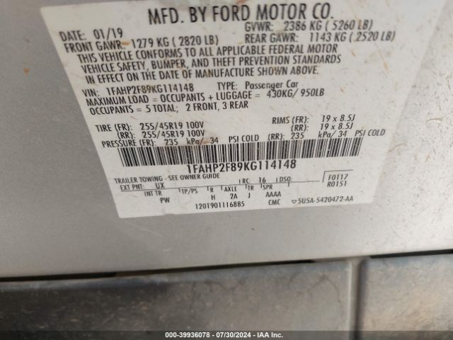 1FAHP2F89KG114148 Ford Taurus Limited