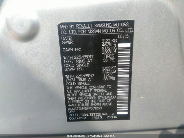 KNMAT2MV5FP571268 Nissan ROGUE SV