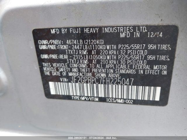 JF2GPBPC7FH225047 Subaru Xv Crosstrek Hybrid Touring