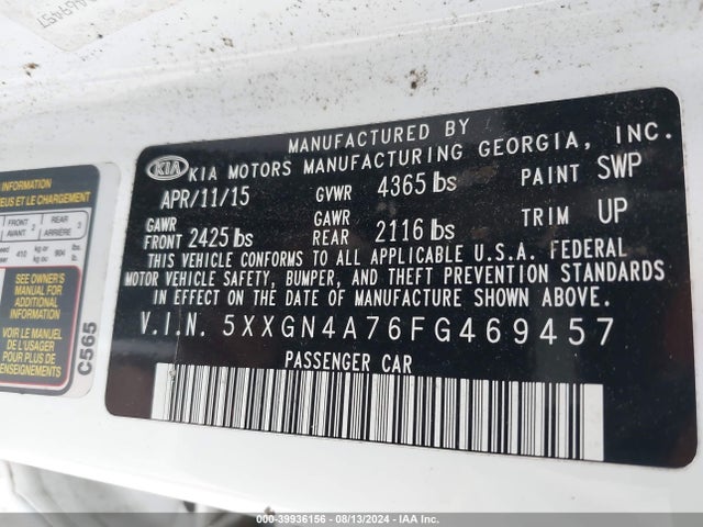 KIA OPTIMA EX 2015 5XXGN4A76FG469457 Image 9