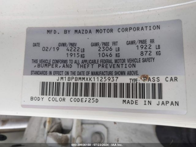 JM1BPBMMXK1125937 Mazda Mazda3 Preferred Package