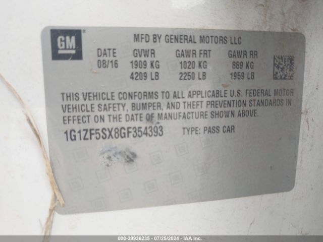 1G1ZF5SX8GF354393 Chevrolet MALIBU 2LT