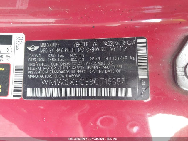 2012 MINI COOPER S WMWSX3C58CT155571 Photo 8
