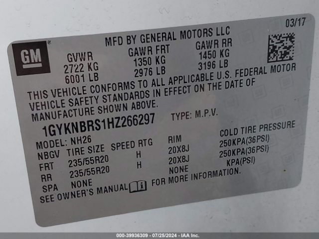 1GYKNBRS1HZ266297 Cadillac XT5 LUXURY