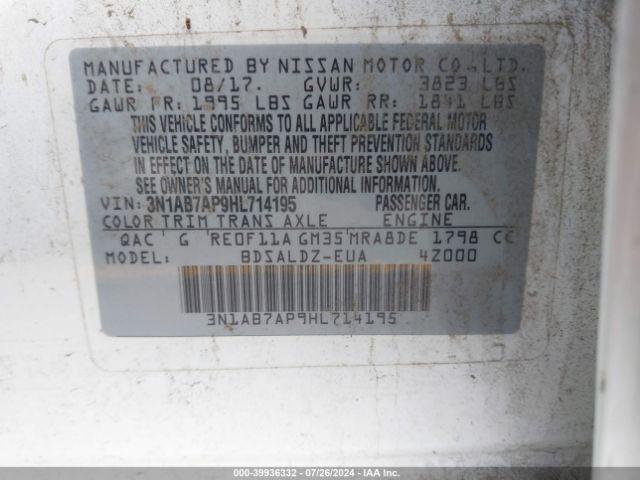 3N1AB7AP9HL714195 Nissan SENTRA SV