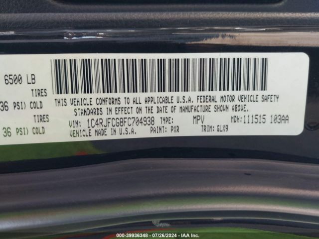 1C4RJFCG8FC704938 Jeep Grand Cherokee Overland