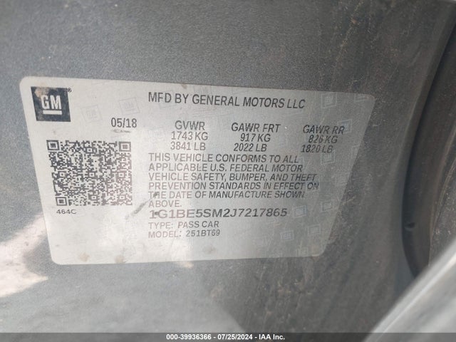 Chevrolet Cruze Lt Auto 2018 1G1BE5SM2J7217865 Image 9