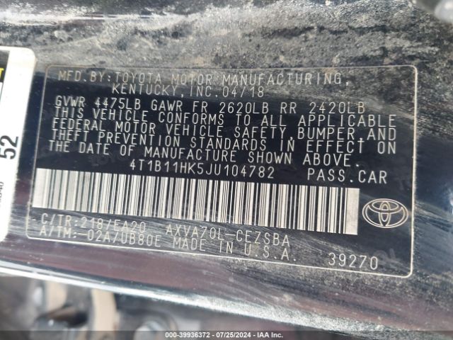 4T1B11HK5JU104782 Toyota CAMRY SE
