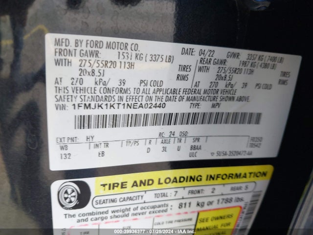 1FMJK1KT1NEA02440 Ford Expedition Limited Max