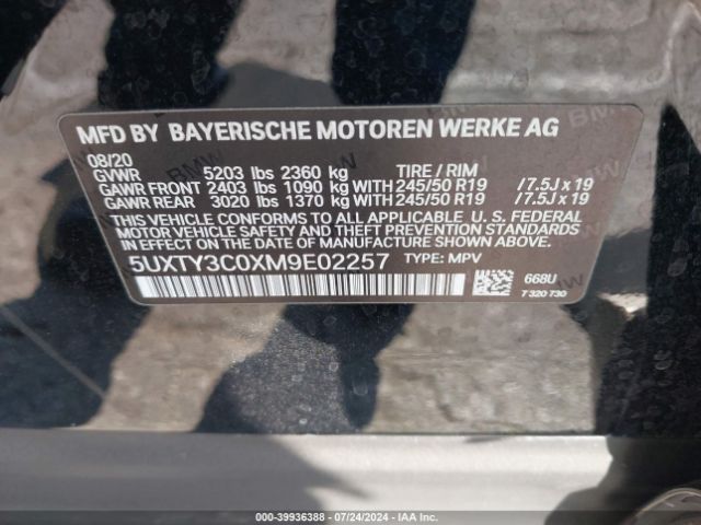 5UXTY3C0XM9E02257 BMW X3 Sdrive30i