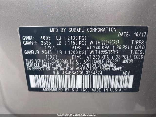 4S4BSAAC6J3254874 Subaru Outback 2.5i