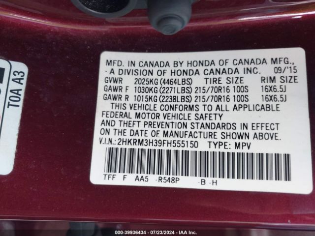 2HKRM3H39FH555150 Honda CR-V LX